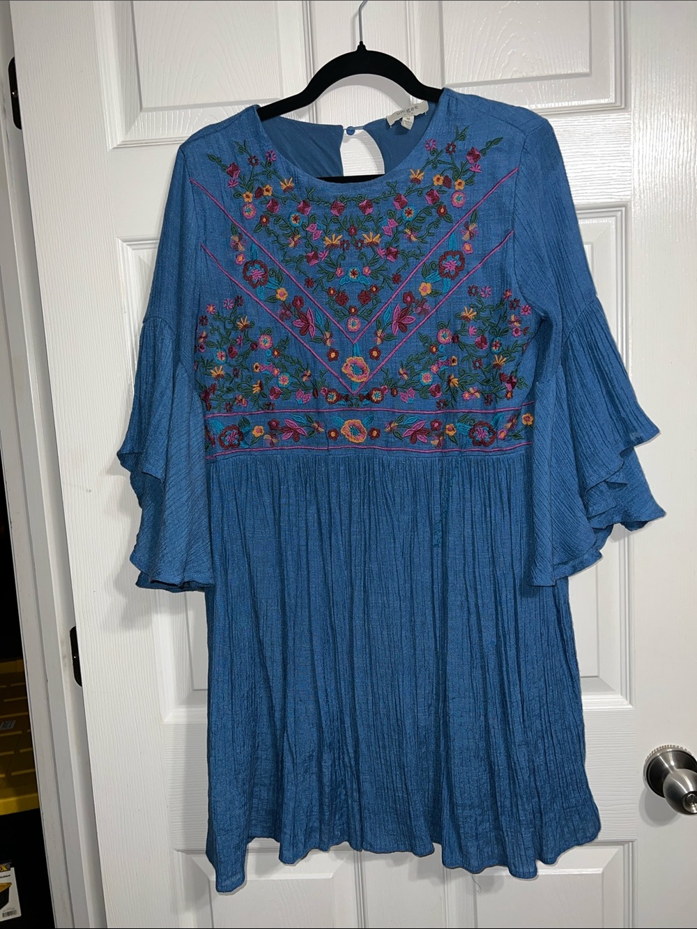Umgee Blue Embroidered Mini Dress